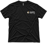Front of the black Polymeric Sand Store t-shirt with the logo on the left chest