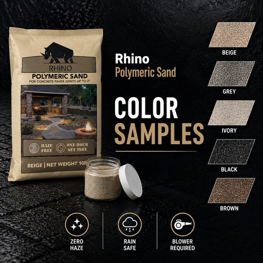 Rhino Polymeric Sand color samples: all 5 shades Beige, Grey, Ivory, Black, and Brown sample kit by Polymeric Sand Store