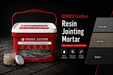 ROMEX ECOFINE resin jointing sand color sample kit with all 3 colors, Stone Grey, Neutral, and Basalt, shown with 2 oz sample jar and 27.5 lb bucket