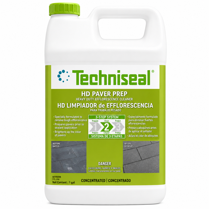 Techniseal HD Paver Prep heavy duty efflorescence cleaner, 1 gallon concentrate for paver prep before sealer application.