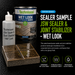 Techniseal JSW Sealer & Joint Stabilizer Wet Look 8oz sample bottle with real 1-gallon Techniseal water-based paver sealer can, glossy wet-look finish on paver joints - Polymeric Sand Store
