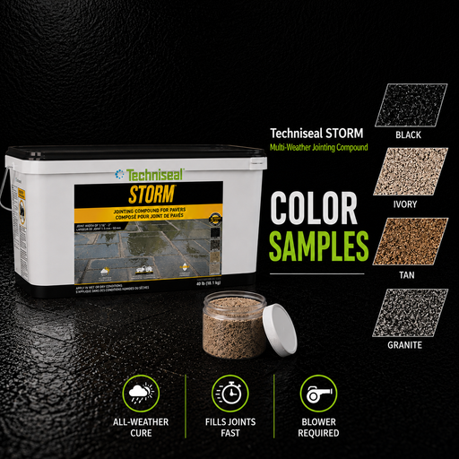 Techniseal STORM multi-weather jointing compound color samples: all 4 shades Black, Ivory, Tan, and Granite sample kit by Polymeric Sand Store